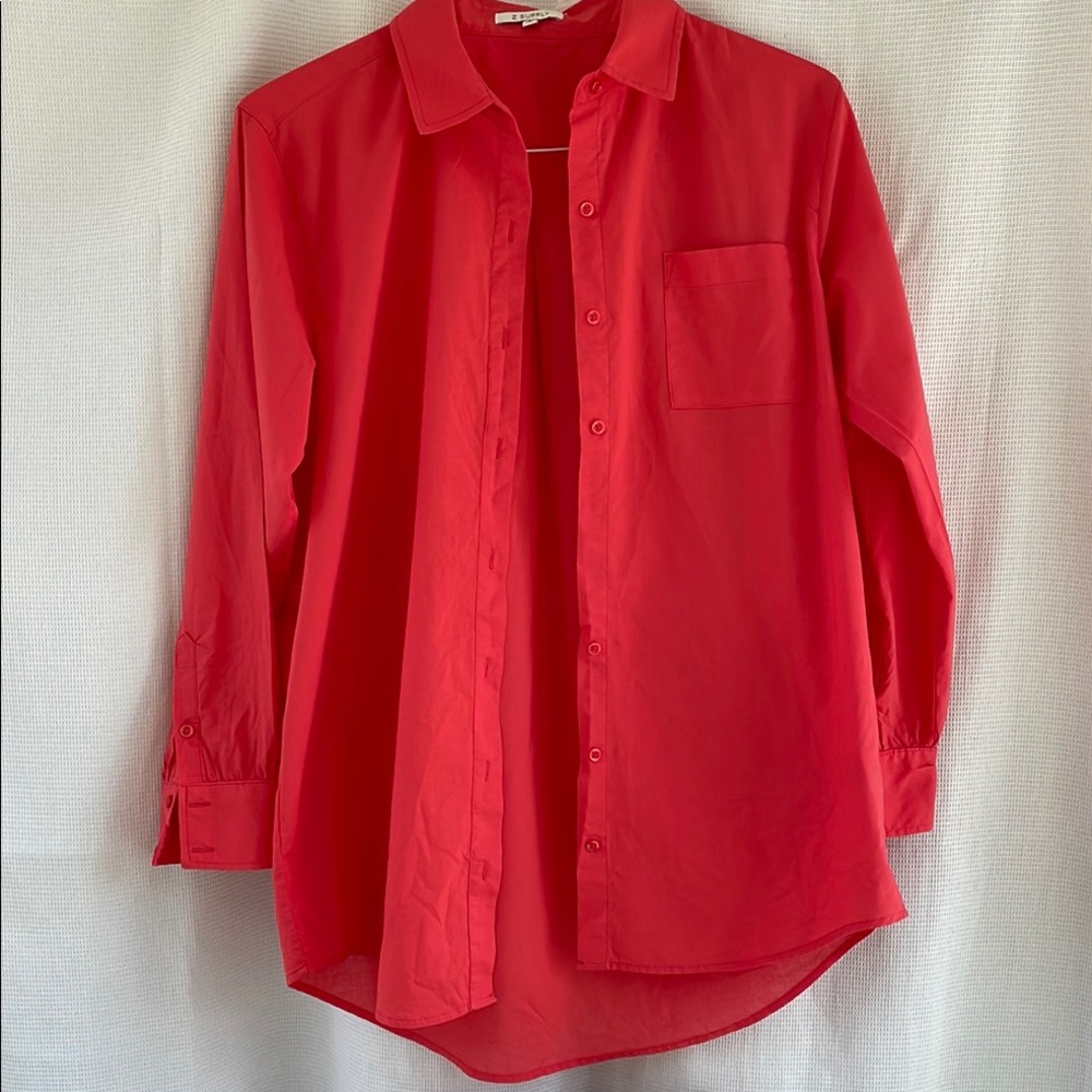 Z Supply Red Casual Button Down Shirt with Long Sleeves